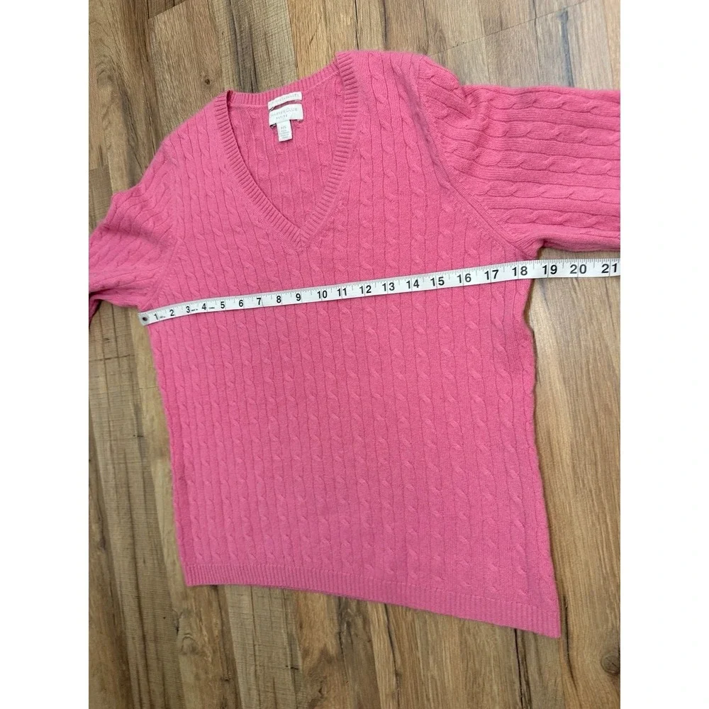 Charter Club 100% Cashmere Pink Cable Knit‎ V-Neck Sweater Petite PS